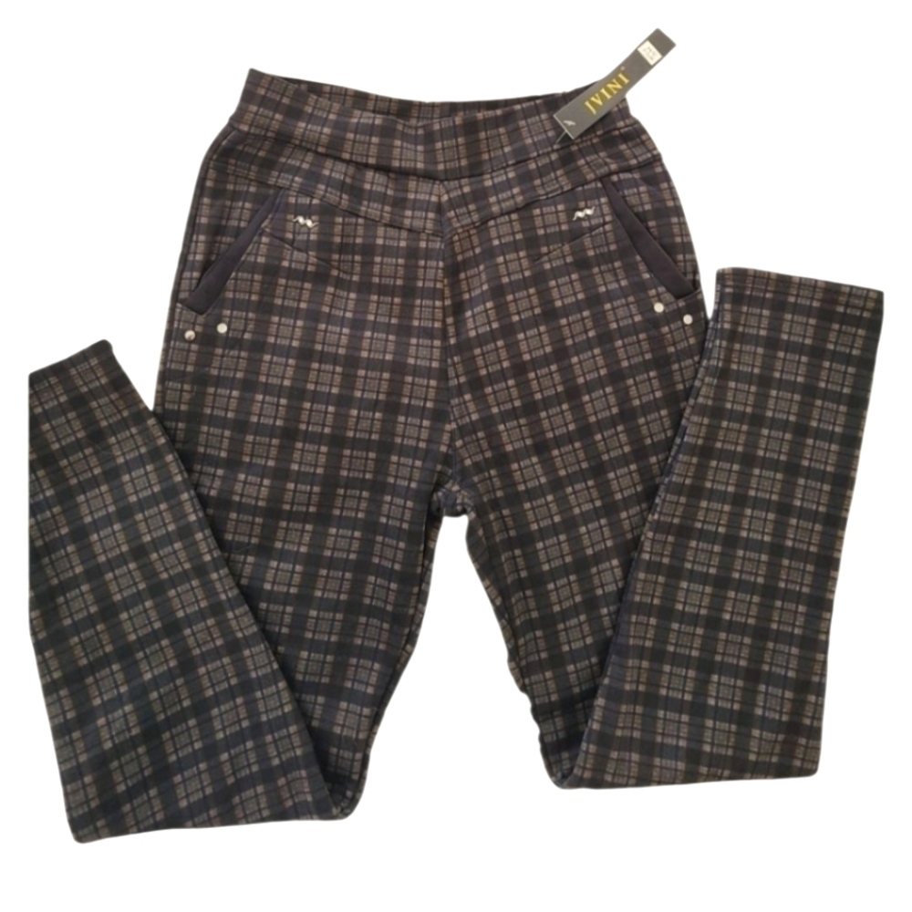 TRÏBE PULL On Check Print Fleece Lined Pants Size S/M NWT
